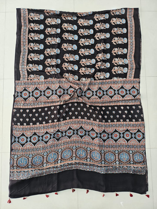 HAND BLOCK PRINTED AJRAKH MODAL SILK SAREE (CIG190)