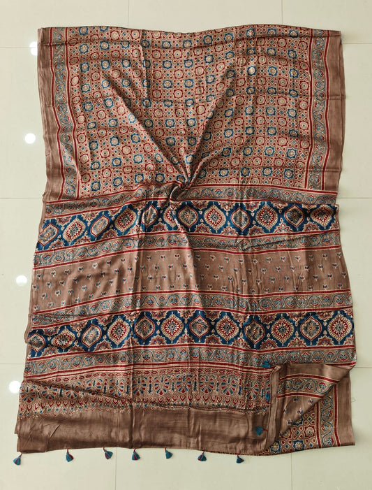 HAND BLOCK PRINTED AJRAKH MODAL SILK SAREE (CIG188)