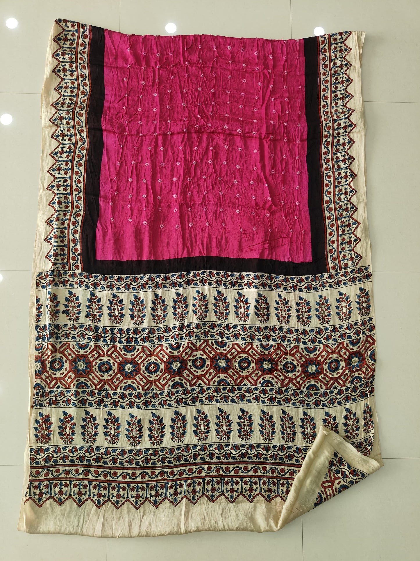 HAND BLOCK PRINTED BANDHEJ AJRAKH MODAL SILK SAREE (CIX11)
