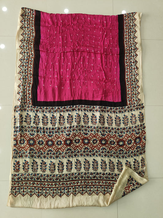 HAND BLOCK PRINTED BANDHEJ AJRAKH MODAL SILK SAREE (CIX11)