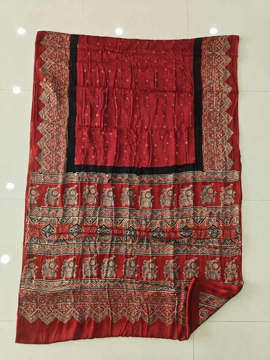HAND BLOCK PRINTED BANDHEJ AJRAKH MODAL SILK SAREE (CIX13)