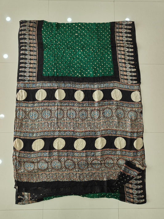 HAND BLOCK PRINTED BANDHEJ AJRAKH MODAL SILK SAREE (CIX16)