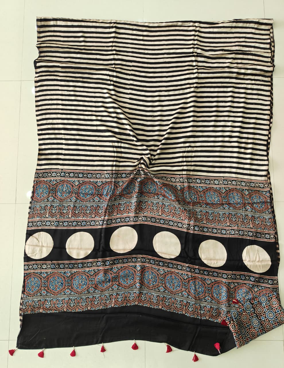 HAND BLOCK PRINTED AJARKH MODAL SILK SAREE (CIG123)