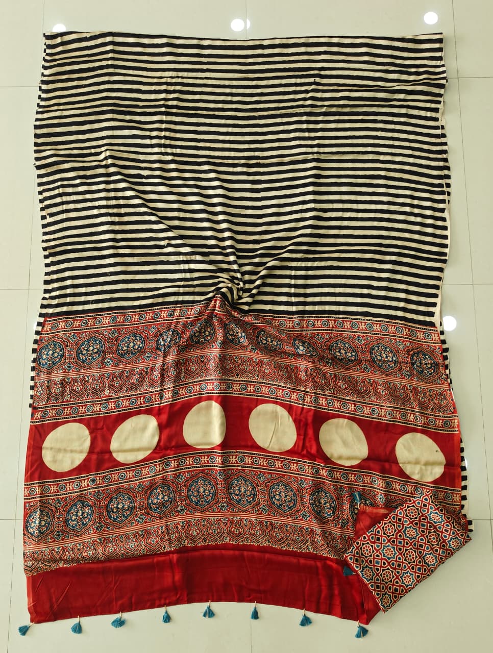 HAND BLOCK PRINTED AJARKH MODAL SILK SAREE (CIG124)