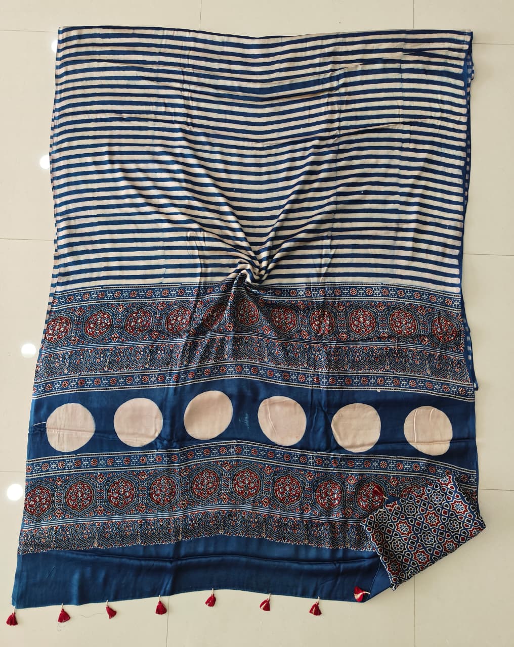 HAND BLOCK PRINTED AJARKH MODAL SILK SAREE (CIG127)