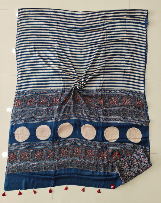 HAND BLOCK PRINTED AJARKH MODAL SILK SAREE (CIG127)