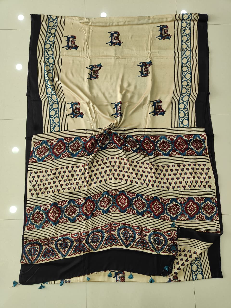 HAND BLOCK PRINTED AJARKH MODAL SILK SAREE (CIG129)