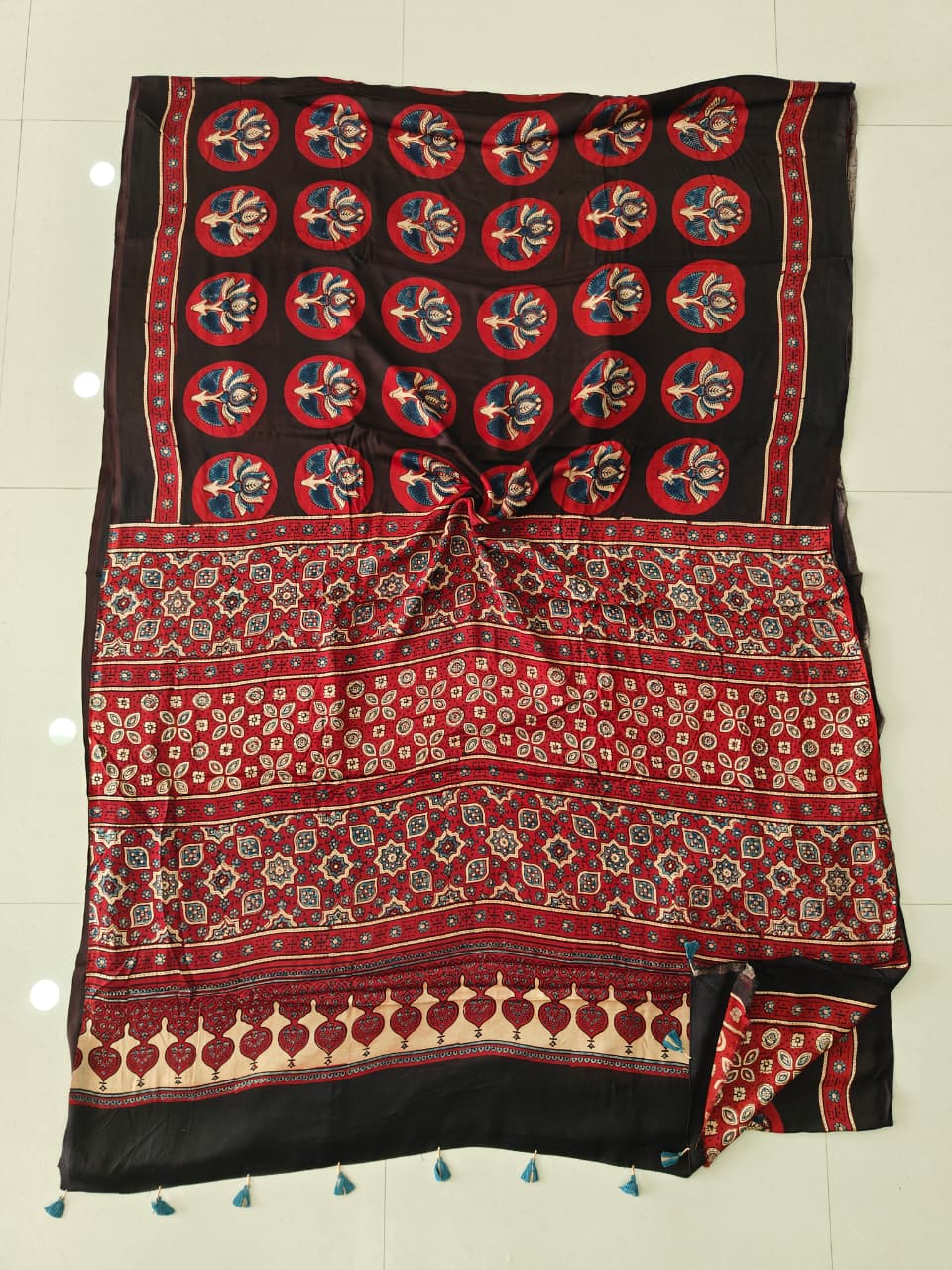 HAND BLOCK PRINTED AJARKH MODAL SILK SAREE (CIG130)