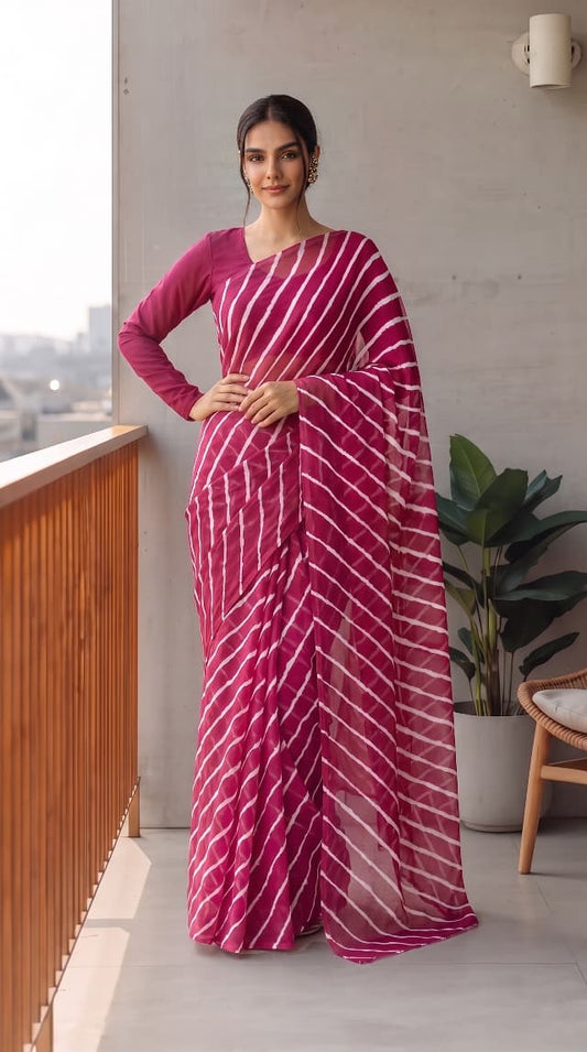 Premium Hand-Block Printed Jaipuri Lehariya Georgette Sarees (LHI01)
