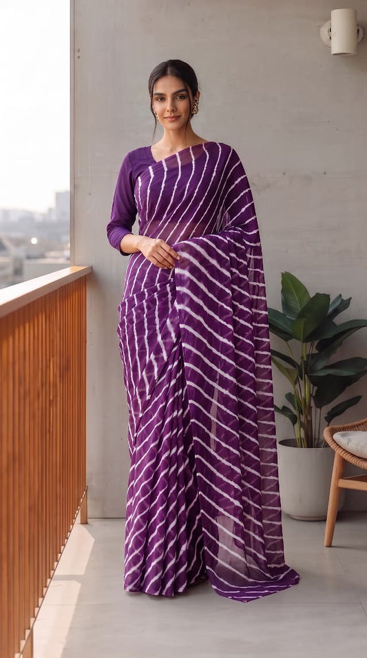 Premium Hand-Block Printed Jaipuri Lehariya Georgette Sarees (LHI02)