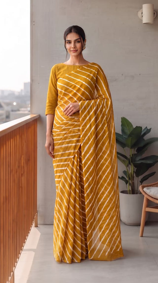 Premium Hand-Block Printed Jaipuri Lehariya Georgette Sarees (LHI03)