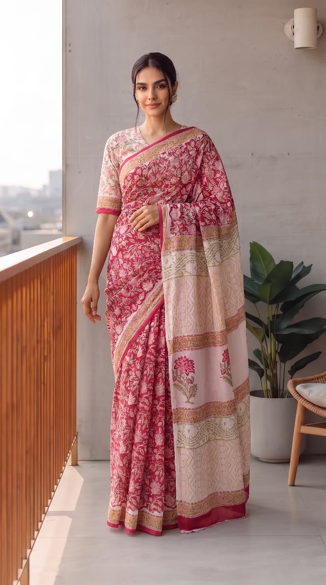 Premium Hand-Block Printed Jaipuri Georgette Sarees (LHI11)