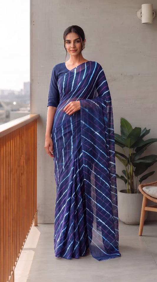 Premium Hand-Block Printed Jaipuri Lehariya Georgette Sarees (LHI07)