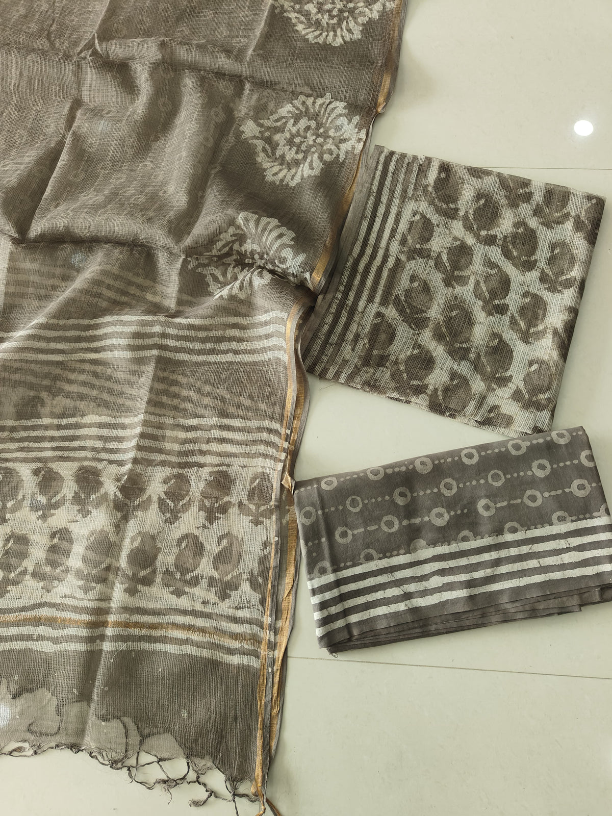 HAND BLOCK PRINTED KOTA DORIYA SUIT WITH KOTA DORIYA DUPPATA (FKS143)