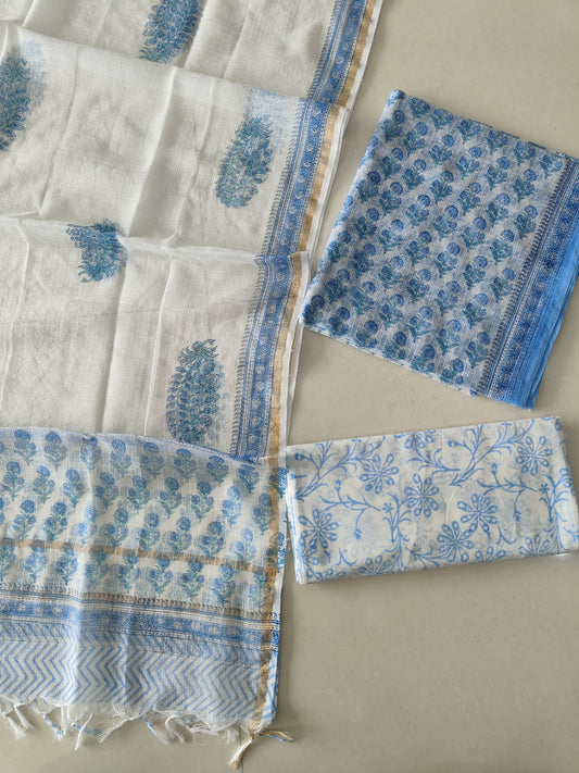 HAND BLOCK PRINTED KOTA DORIYA SUIT WITH KOTA DORIYA DUPPATA (FKS182)