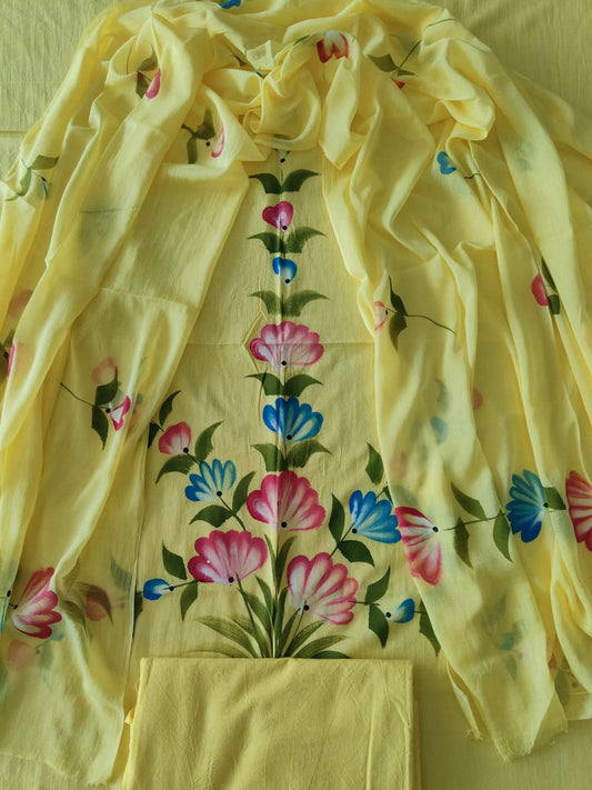 HAND BLOCK PRINTED COTTON 3-PIS SUIT WITH MULMUL DUPPATA (CMS179)