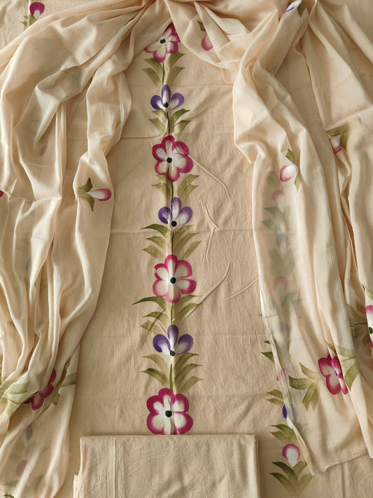 HAND BLOCK PRINTED COTTON 3-PIS SUIT WITH MULMUL DUPPATA (CMS184)