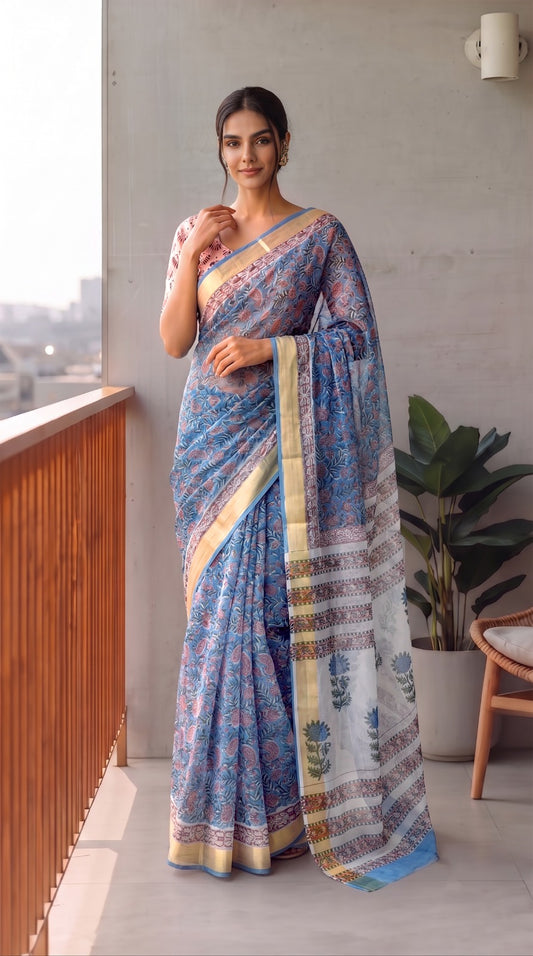 Hand Brush Painted Chiffon Saree with Blouse ( CIA79)