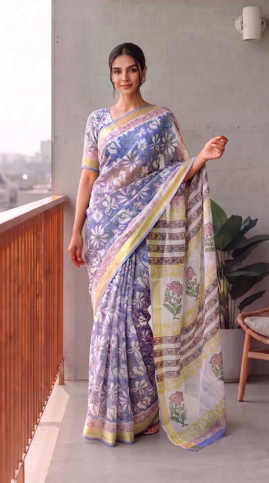 Hand Brush Painted Chiffon Saree with Blouse ( CIA85)