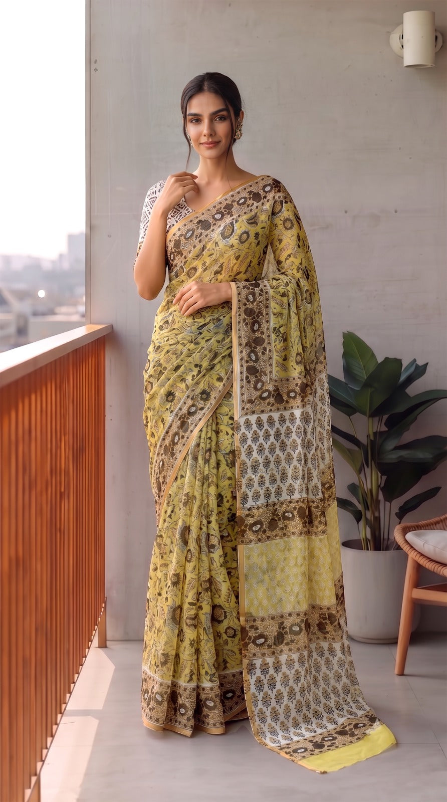 Hand Brush Painted Chiffon Saree with Blouse ( CIA69)
