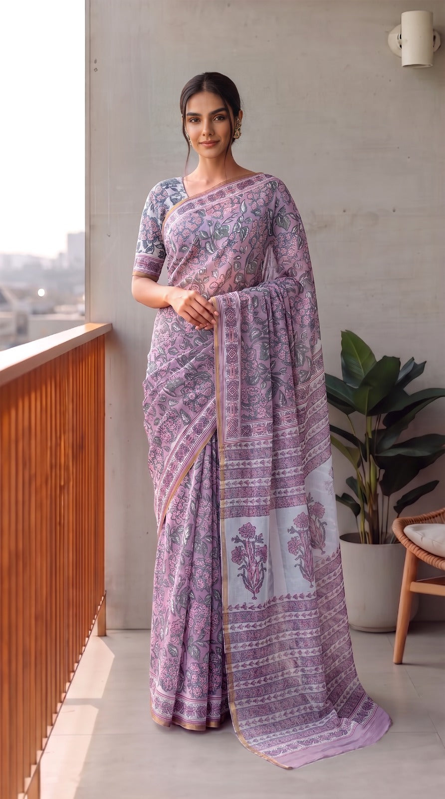Hand Brush Painted Chiffon Saree with Blouse ( CIA96)