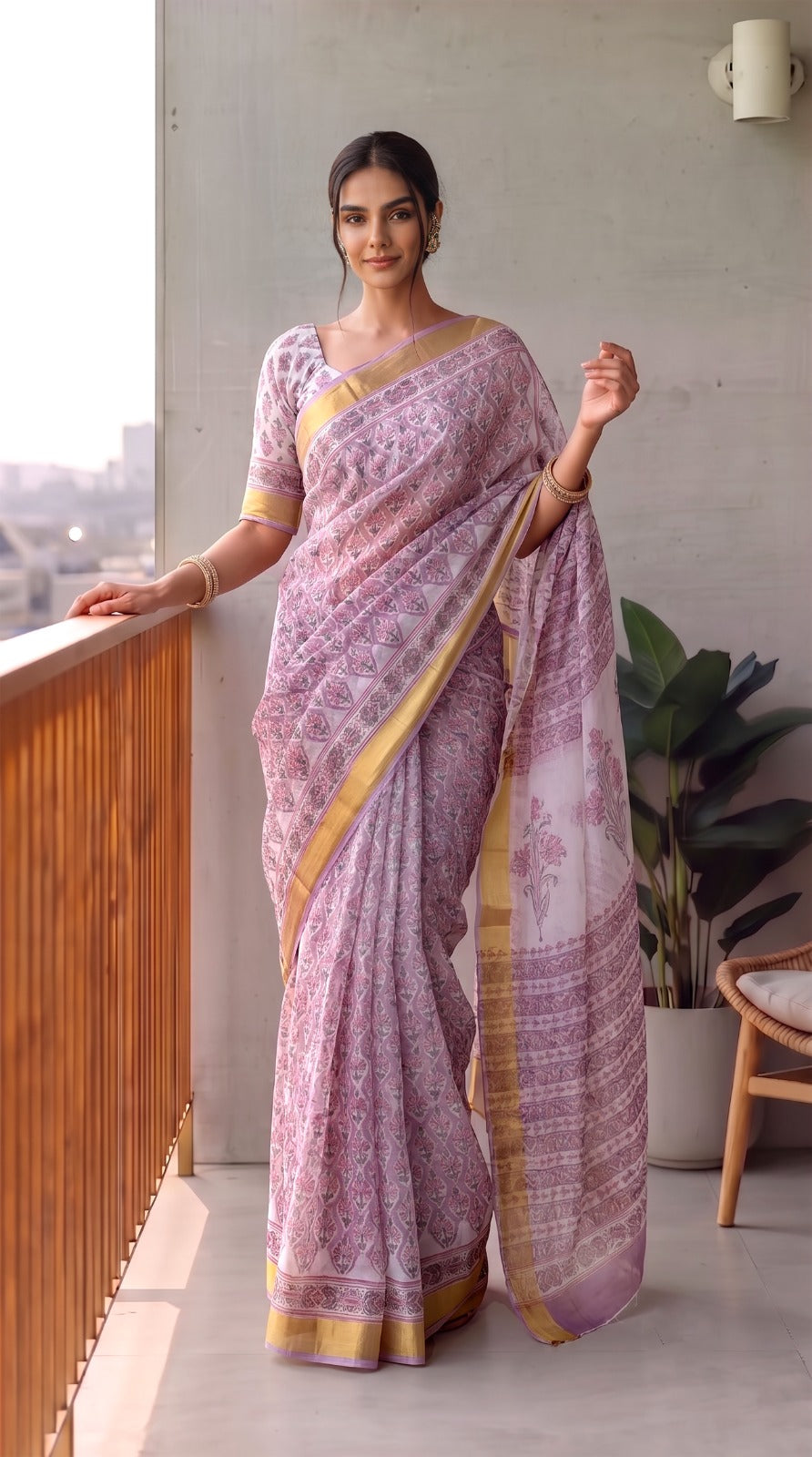 Hand Brush Painted Chiffon Saree with Blouse ( CIA97)