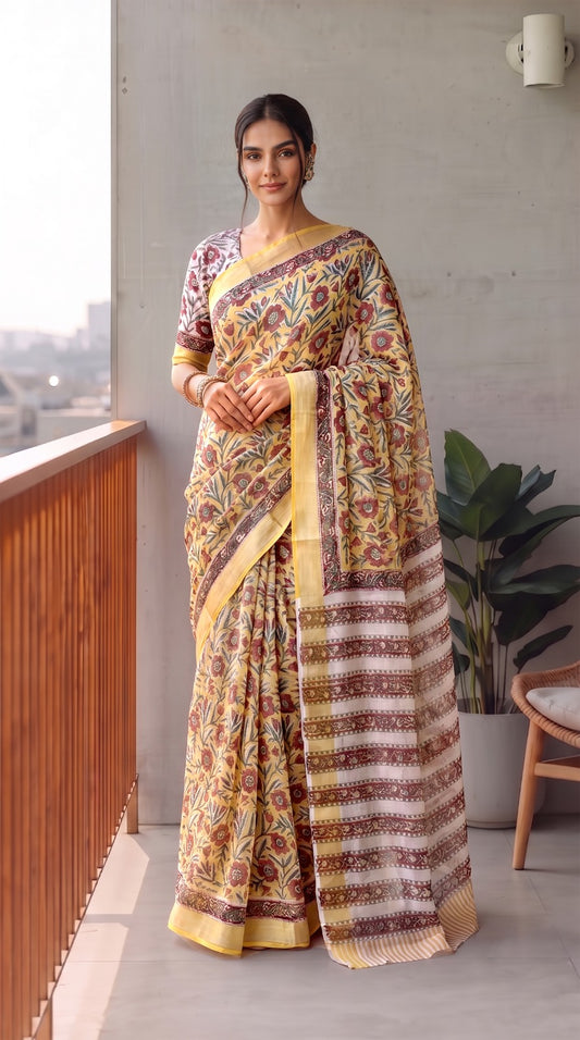 Hand Brush Painted Chiffon Saree with Blouse ( CIA80)