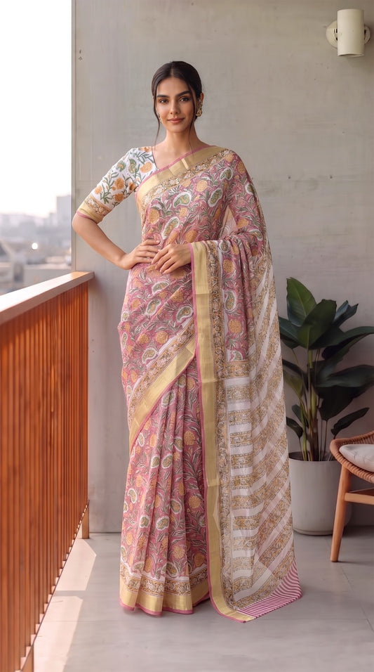 Hand Brush Painted Chiffon Saree with Blouse ( CIA86)