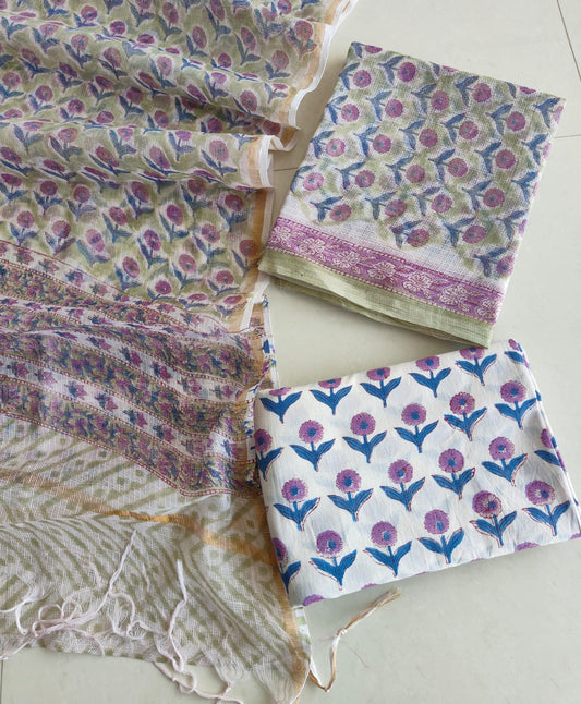 HAND BLOCK PRINTED KOTA DORIYA SUIT WITH KOTA DORIYA DUPPATA (FKS190)