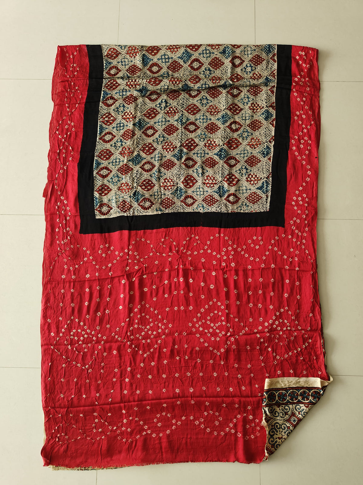 HAND BLOCK PRINTED BANDHEJ AJRAKH MODAL SILK SAREE (CIX18)