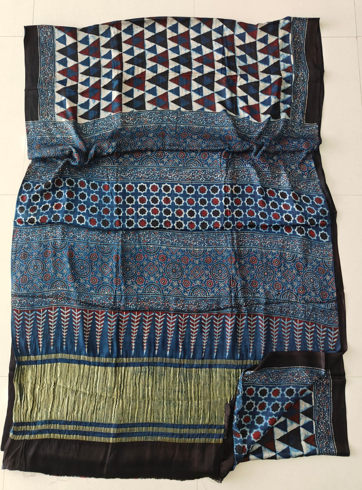 HAND BLOCK PRINTED MODAL SILK LAGDI PATTA SAREE (CIG97)