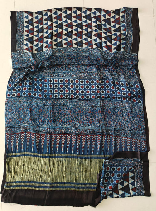 HAND BLOCK PRINTED MODAL SILK LAGDI PATTA SAREE (CIG97)