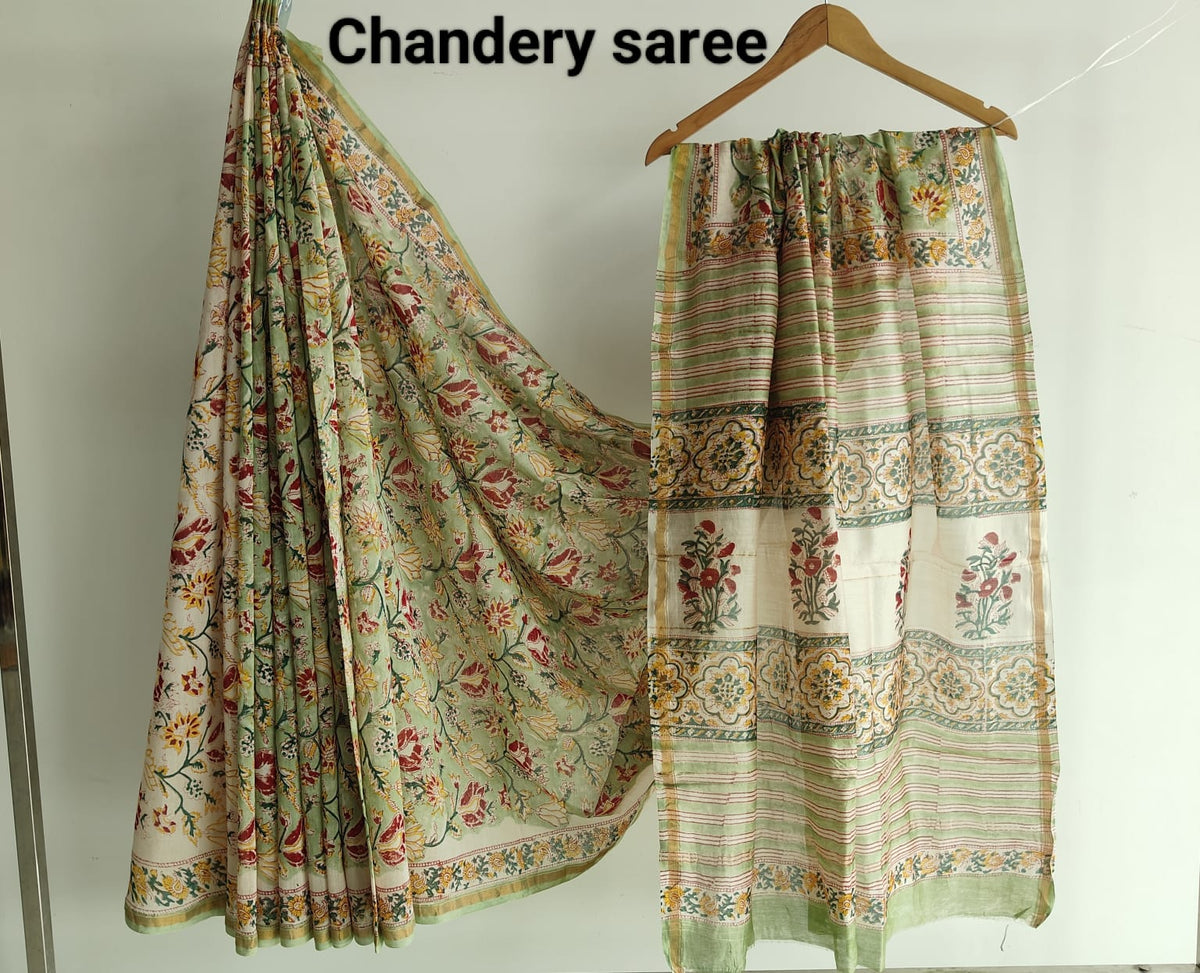 Bagru Hand Block Printed Chanderi Silk Saree with Blouse (CSS131)