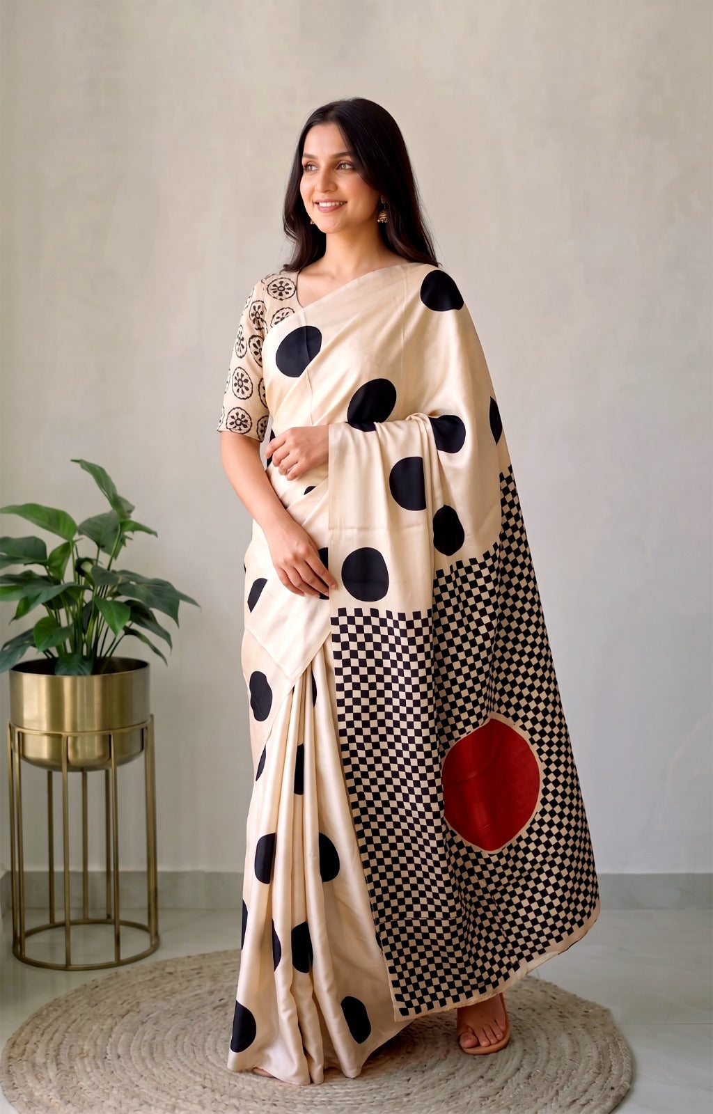 Ajrakh Hand Block Bagru Vanspati Printend Modal Silk Saree with Blouse (CID79)