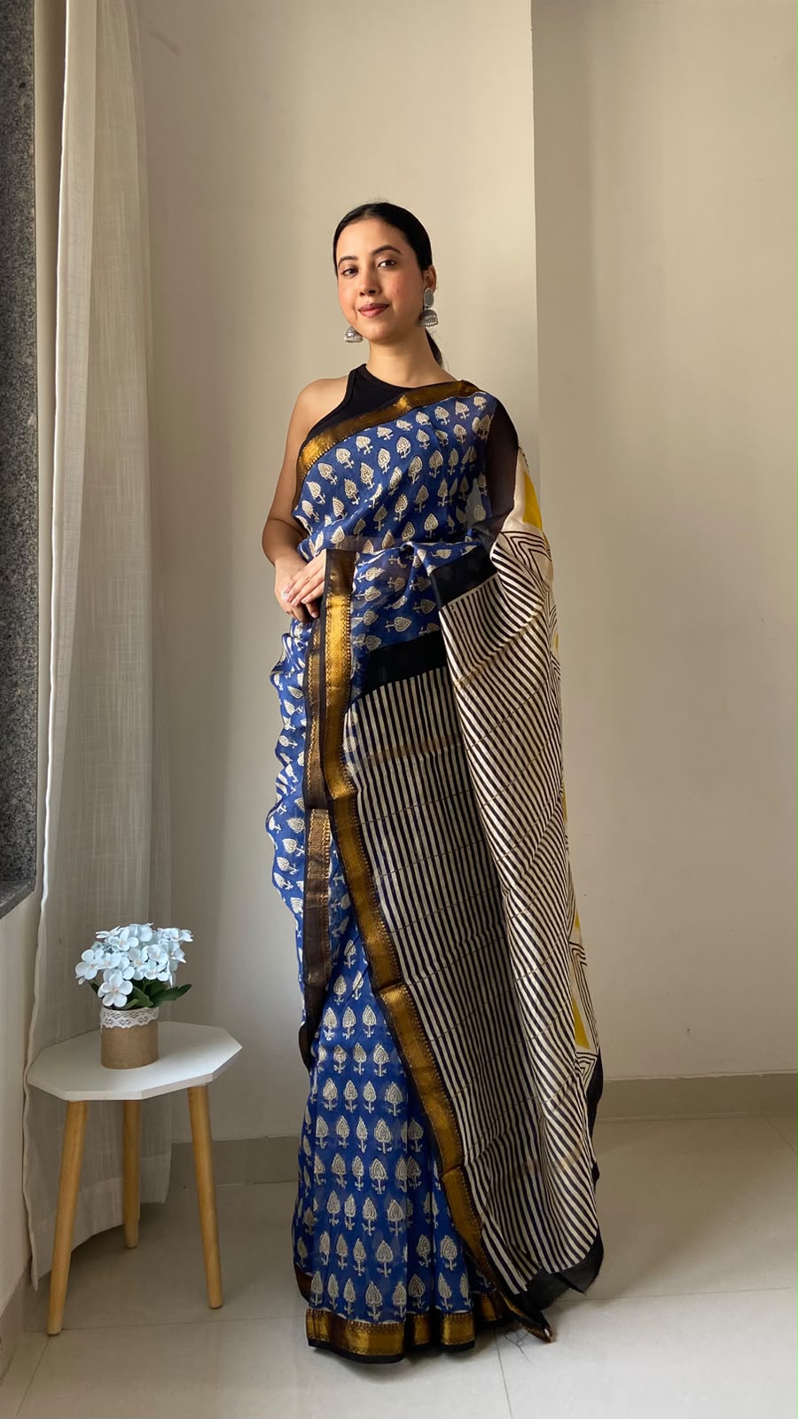 Jaipuri Hand Block Bagru Printed Maheshwari Silk Saree With Blouse (MSS208)