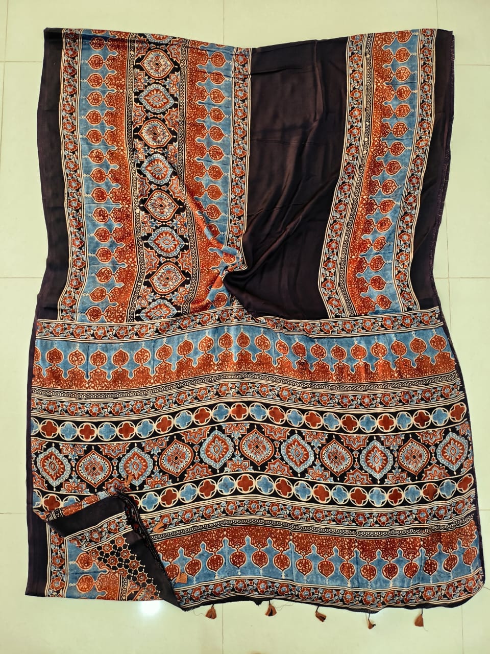 HAND BLOCK PRINTED AJARKH MODAL SILK SAREE (CIG136)
