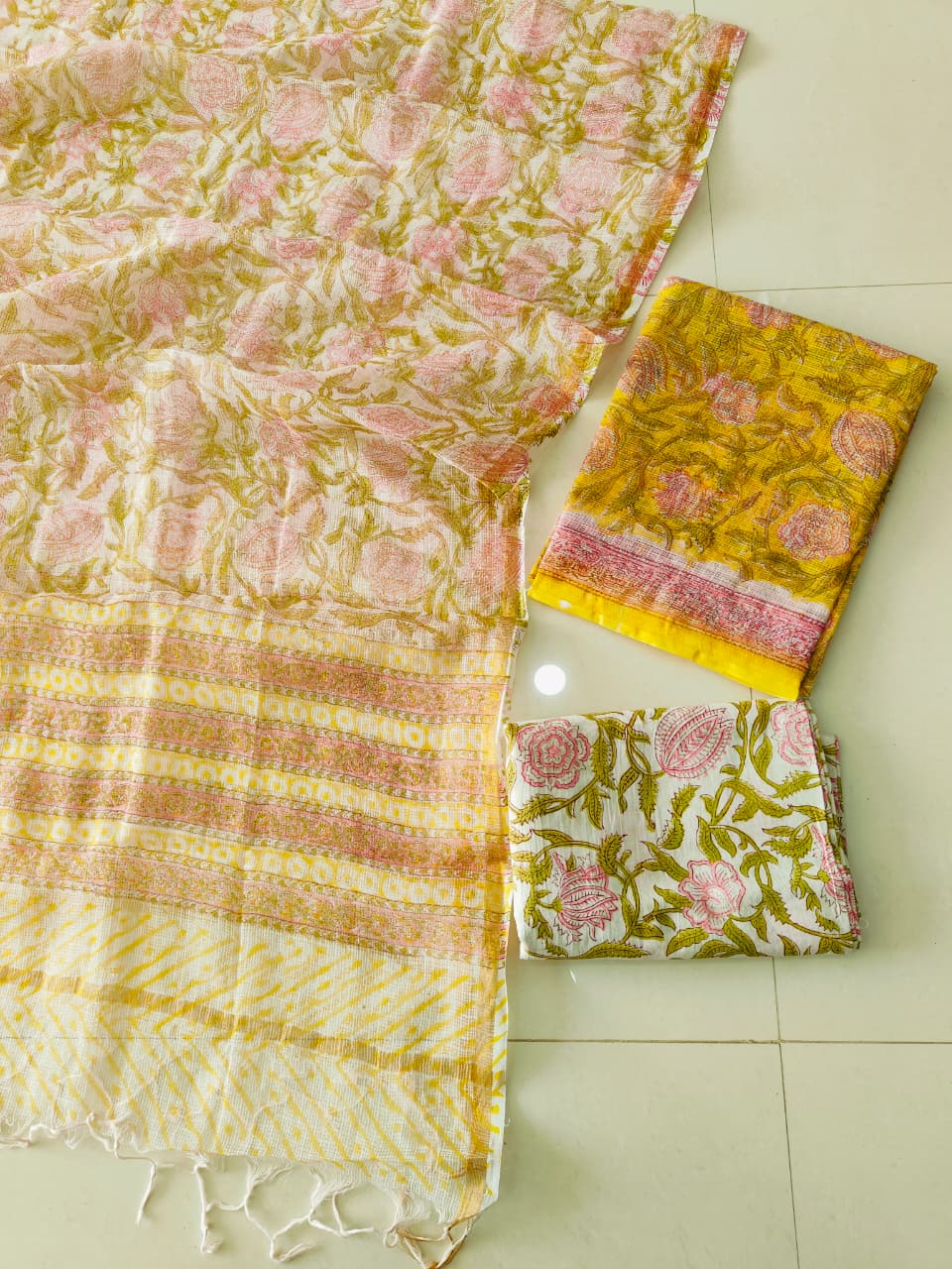 HAND BLOCK PRINTED KOTA DORIYA SUIT WITH KOTA DORIYA DUPPATA (FKS191)