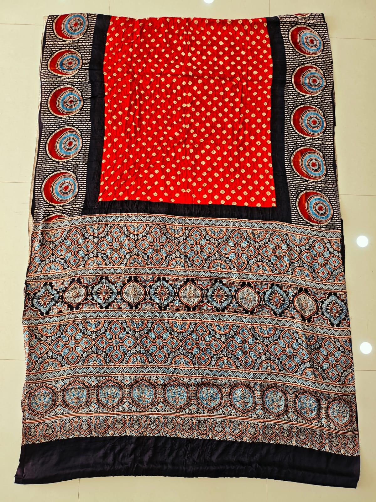 HAND BLOCK PRINTED BANDHEJ AJRAKH MODAL SILK SAREE (CIX22)