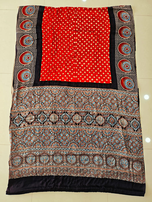 HAND BLOCK PRINTED BANDHEJ AJRAKH MODAL SILK SAREE (CIX22)