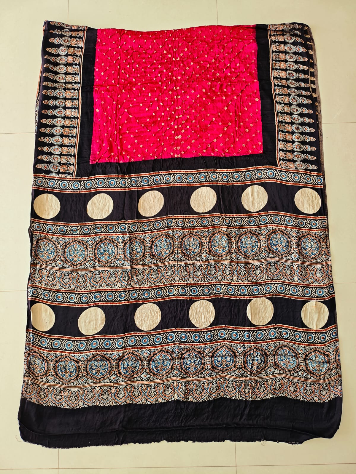 HAND BLOCK PRINTED BANDHEJ AJRAKH MODAL SILK SAREE (CIX26)