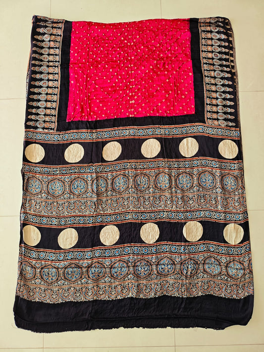 HAND BLOCK PRINTED BANDHEJ AJRAKH MODAL SILK SAREE (CIX26)