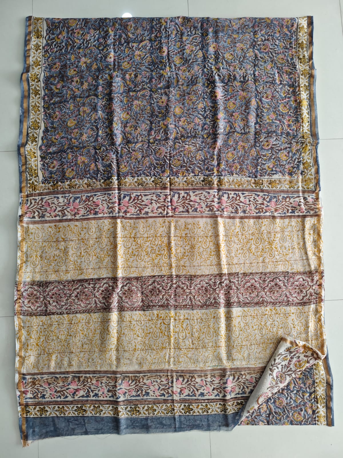 Bagru Hand Block Printed Chanderi Silk Saree with Blouse (CSS136)