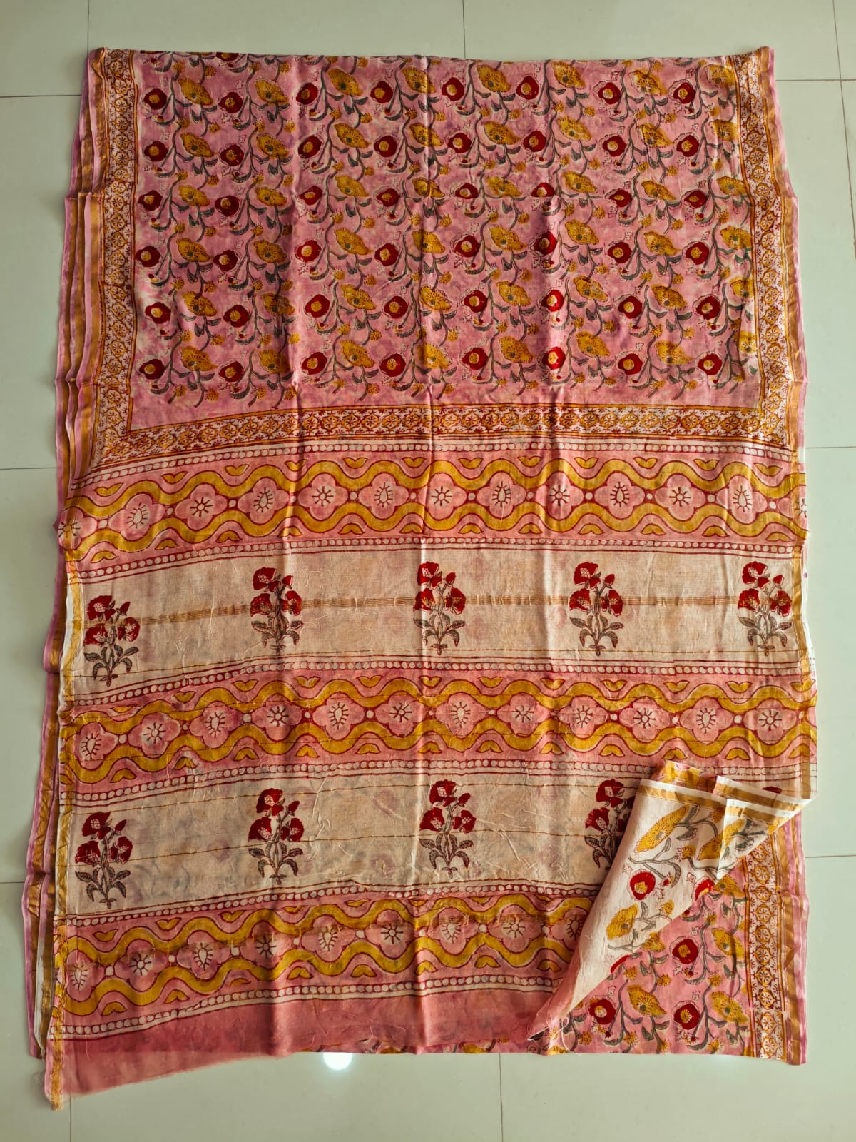 Bagru Hand Block Printed Chanderi Silk Saree with Blouse (CSS142)