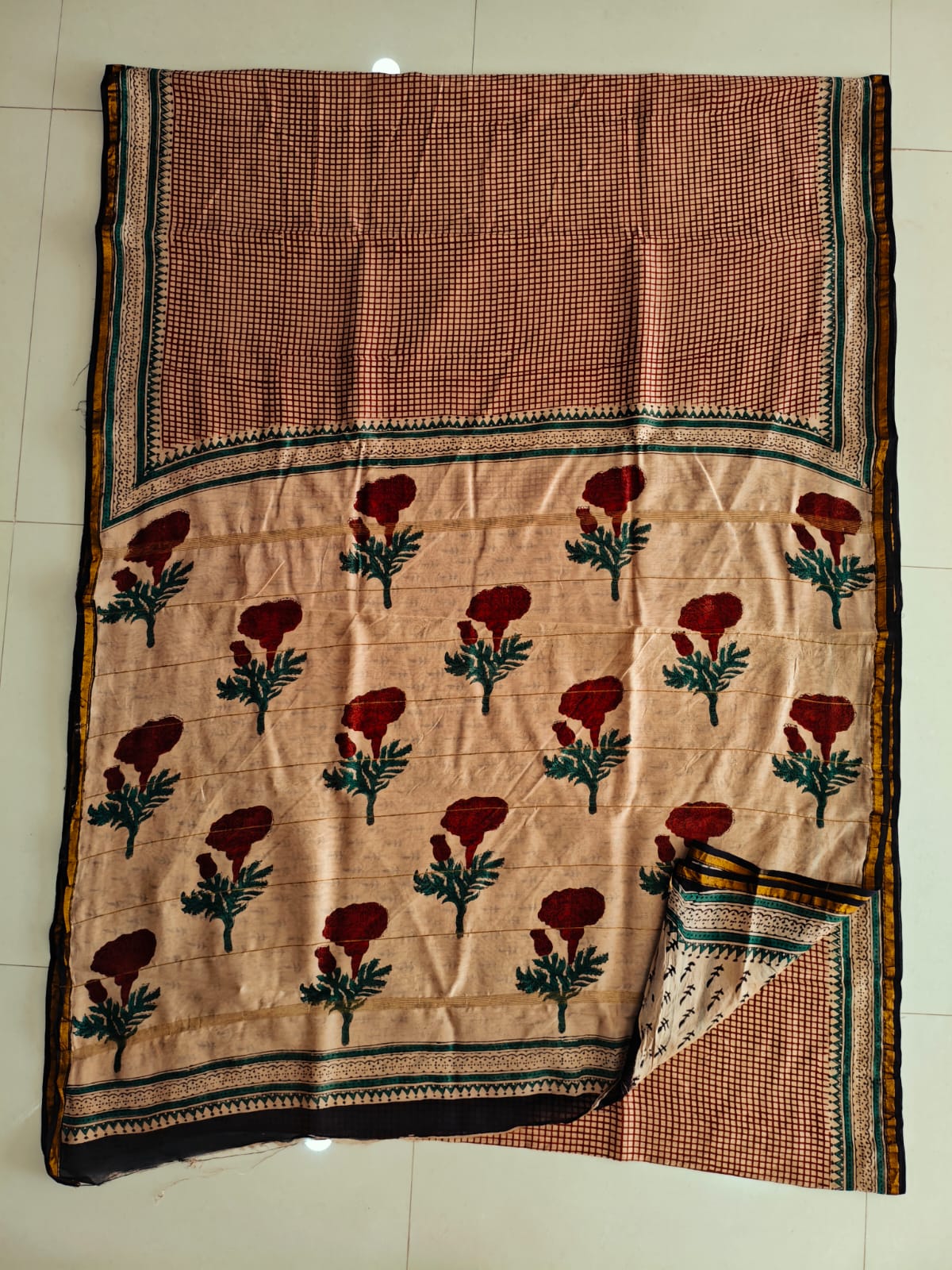 Bagru Hand Block Printed Chanderi Silk Saree with Blouse (CSS146)
