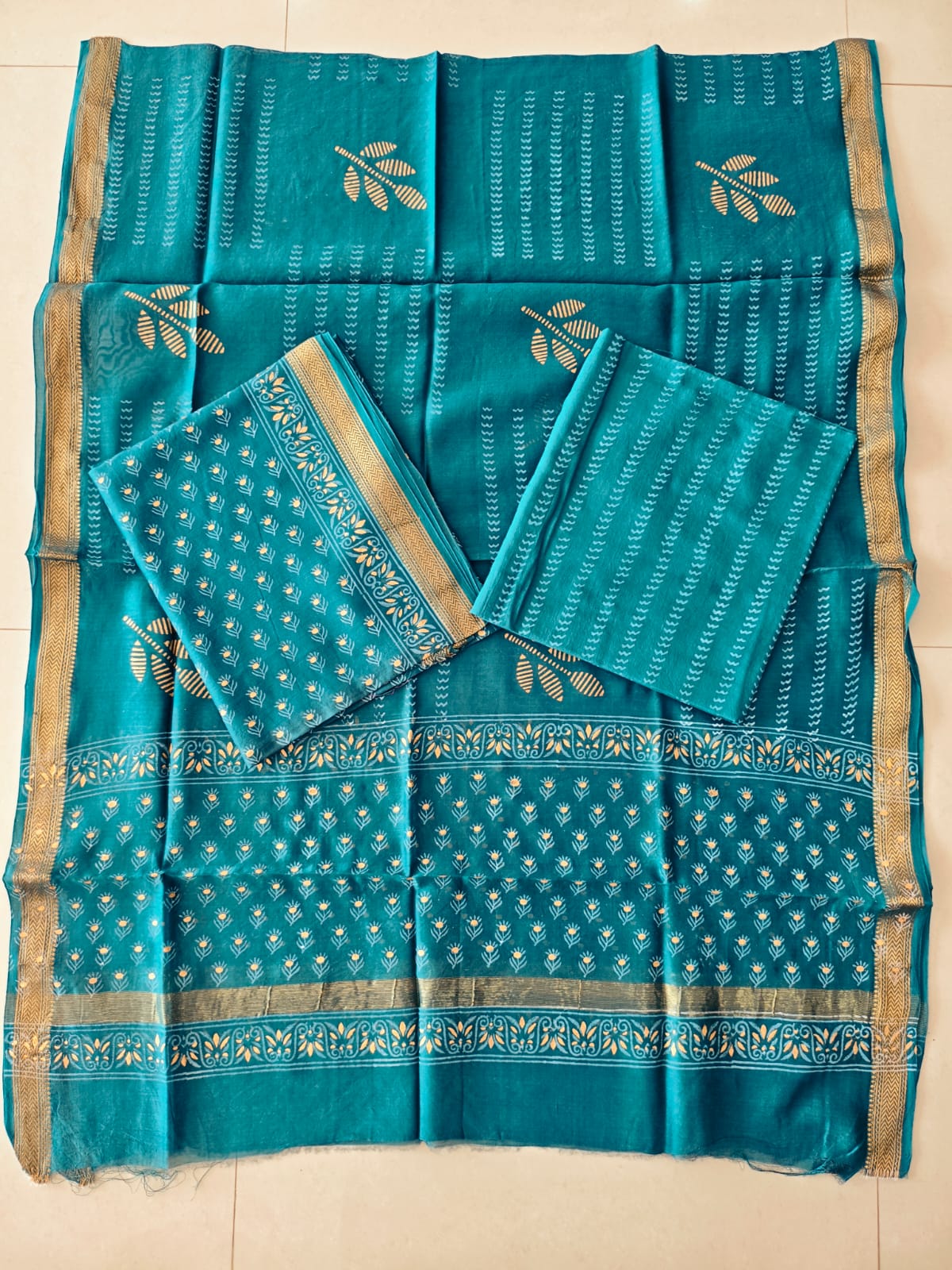JAIPURI HAND BLOCK PRINTED MAHESHWARI SILK SUIT WITH SILK DUPPATA (MSD137)