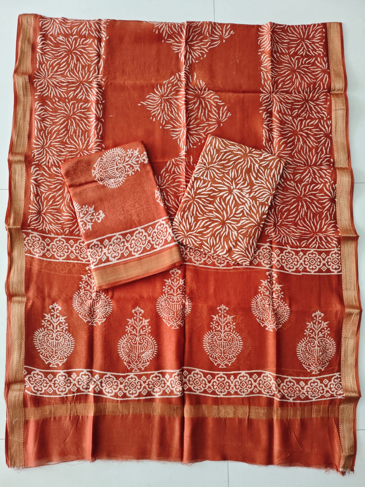 JAIPURI HAND BLOCK PRINTED MAHESHWARI SILK SUIT WITH SILK DUPPATA (MSD140)