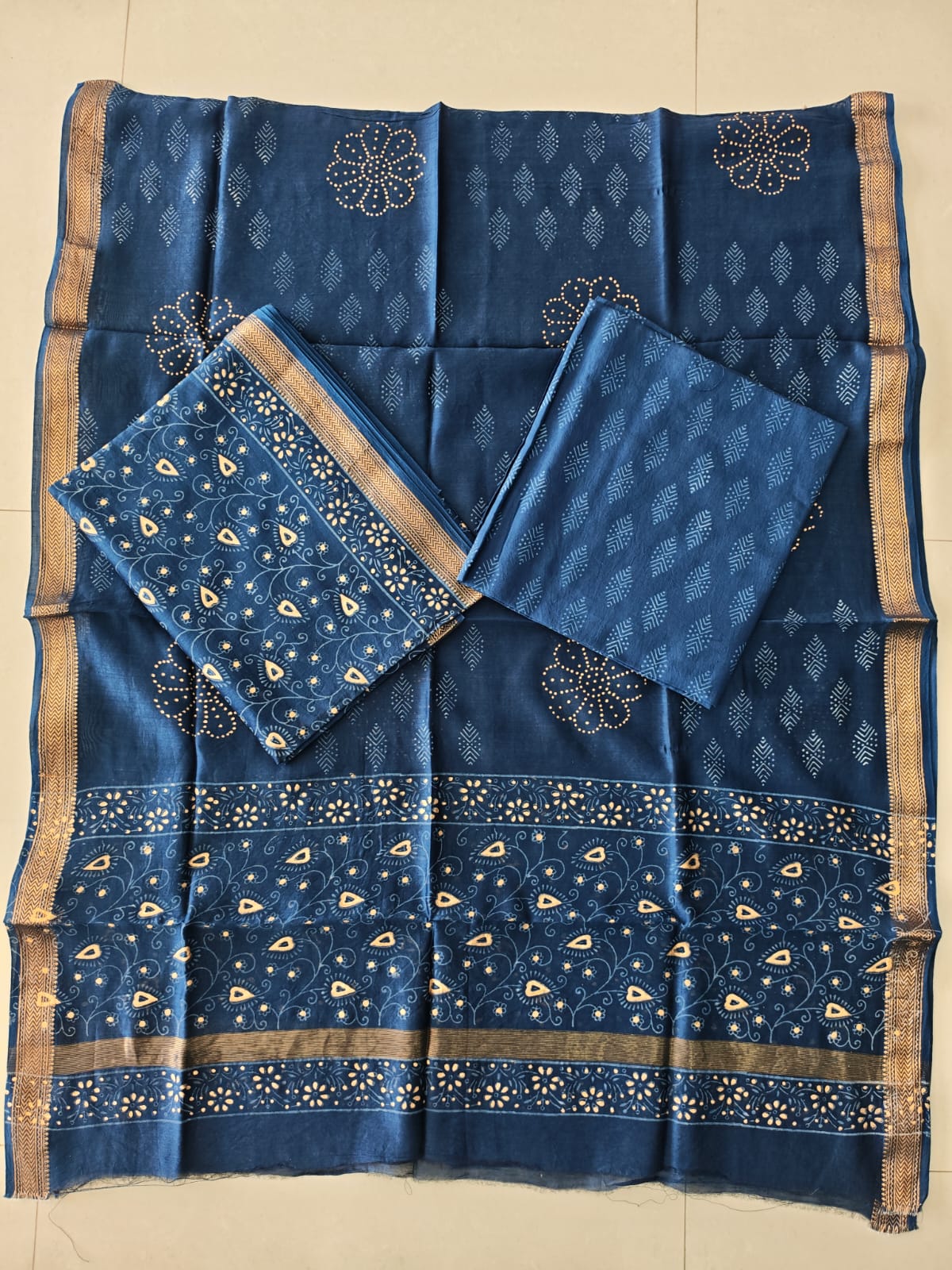 JAIPURI HAND BLOCK PRINTED MAHESHWARI SILK SUIT WITH SILK DUPPATA (MSD141)