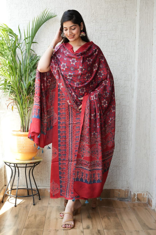 Vanaspati Ajrakh Hand Block Printed Suits Modal Silk Fabric (CIT13)