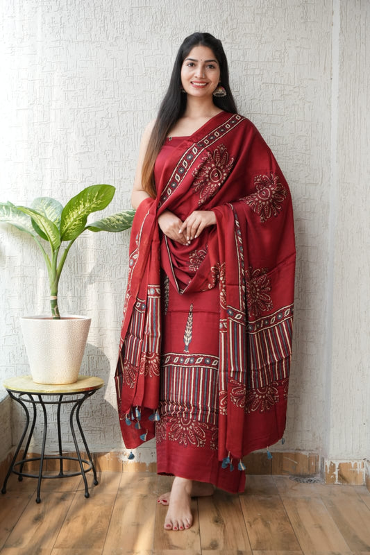 Vanaspati Ajrakh Hand Block Printed Suits Modal Silk Fabric (CIT37)