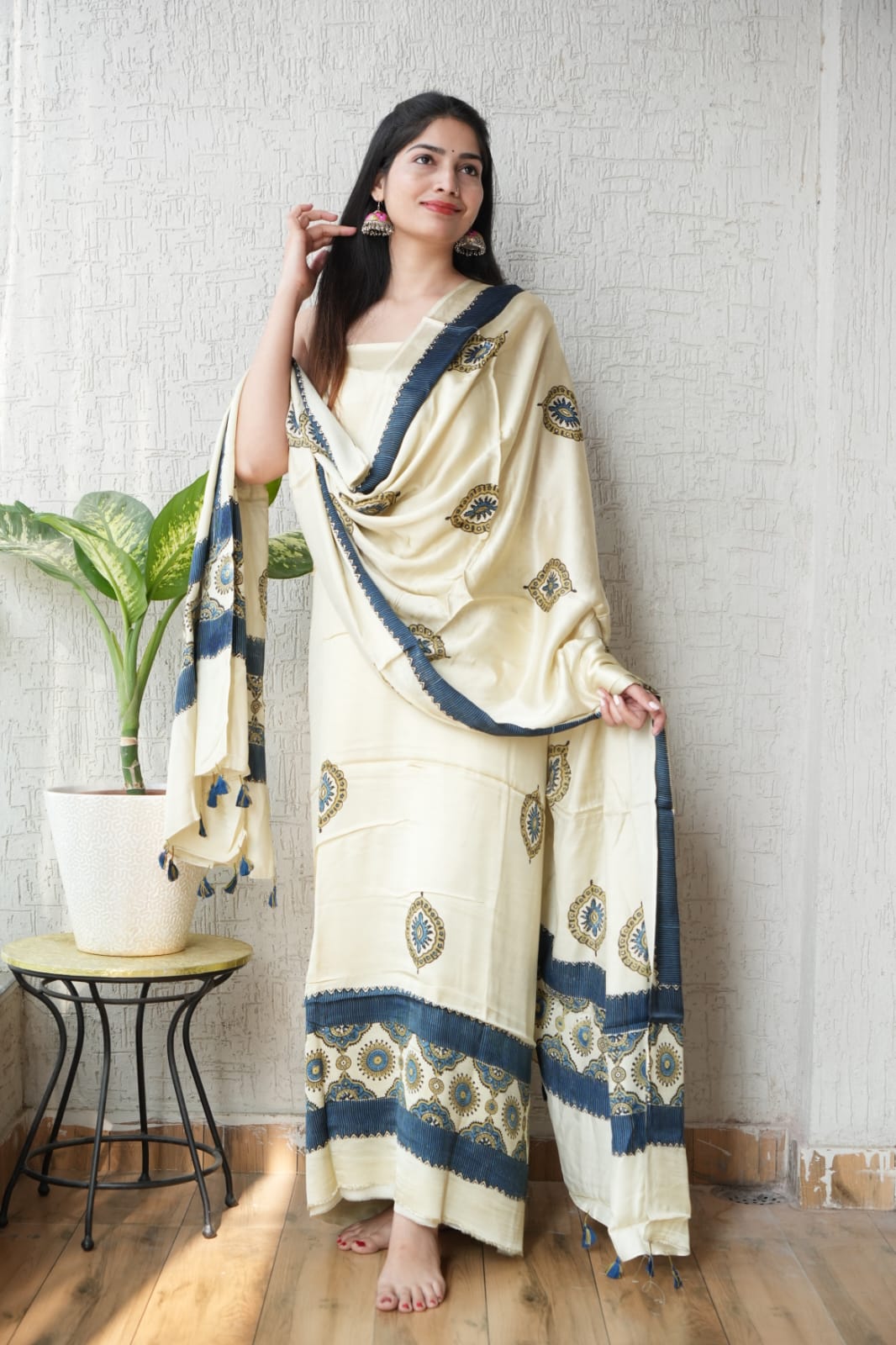 Vanaspati Ajrakh Hand Block Printed Suits Modal Silk Fabric (CIT40)